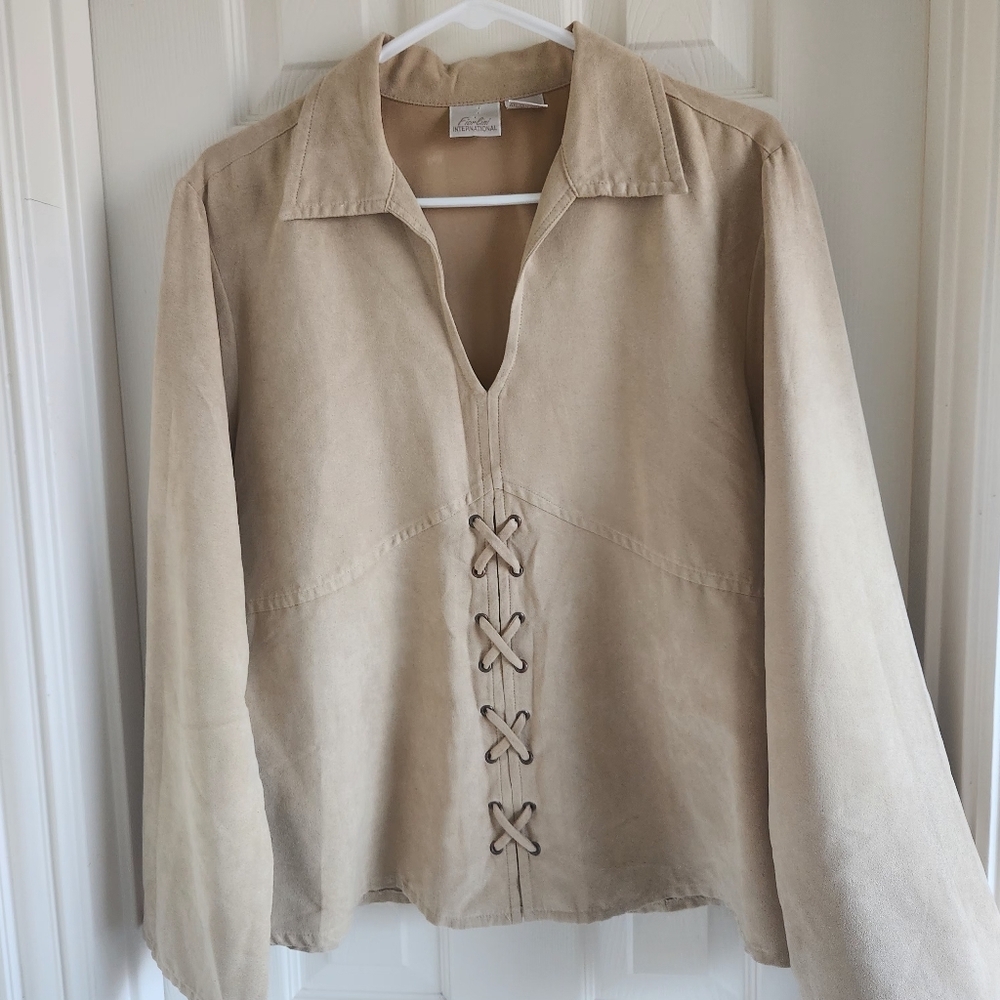Fiorlini International Faux Suede Lace Up Long Sleeve Top Y2K Rodeo‎ 90s Size L